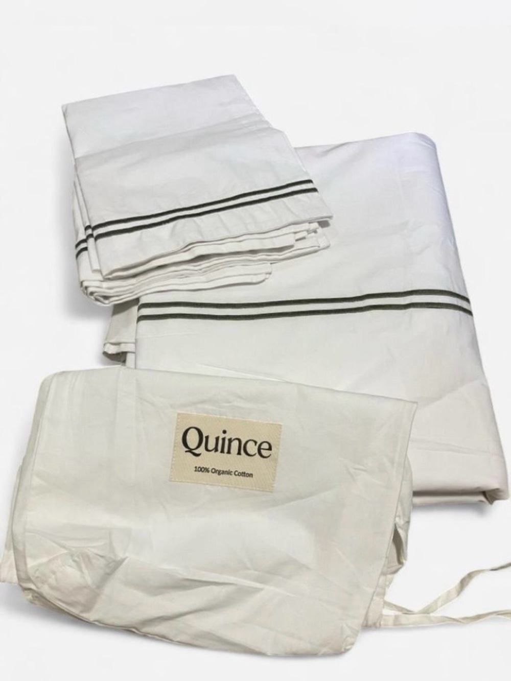 Quince Organic Cotton Crisp Percale Embellished Deluxe Bedding Bundle Queen